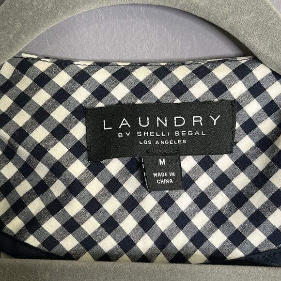 Laundry by Shelli Segal Navy Blue and White Gingham Open Blazer Size Medium - Picture 2 of 9